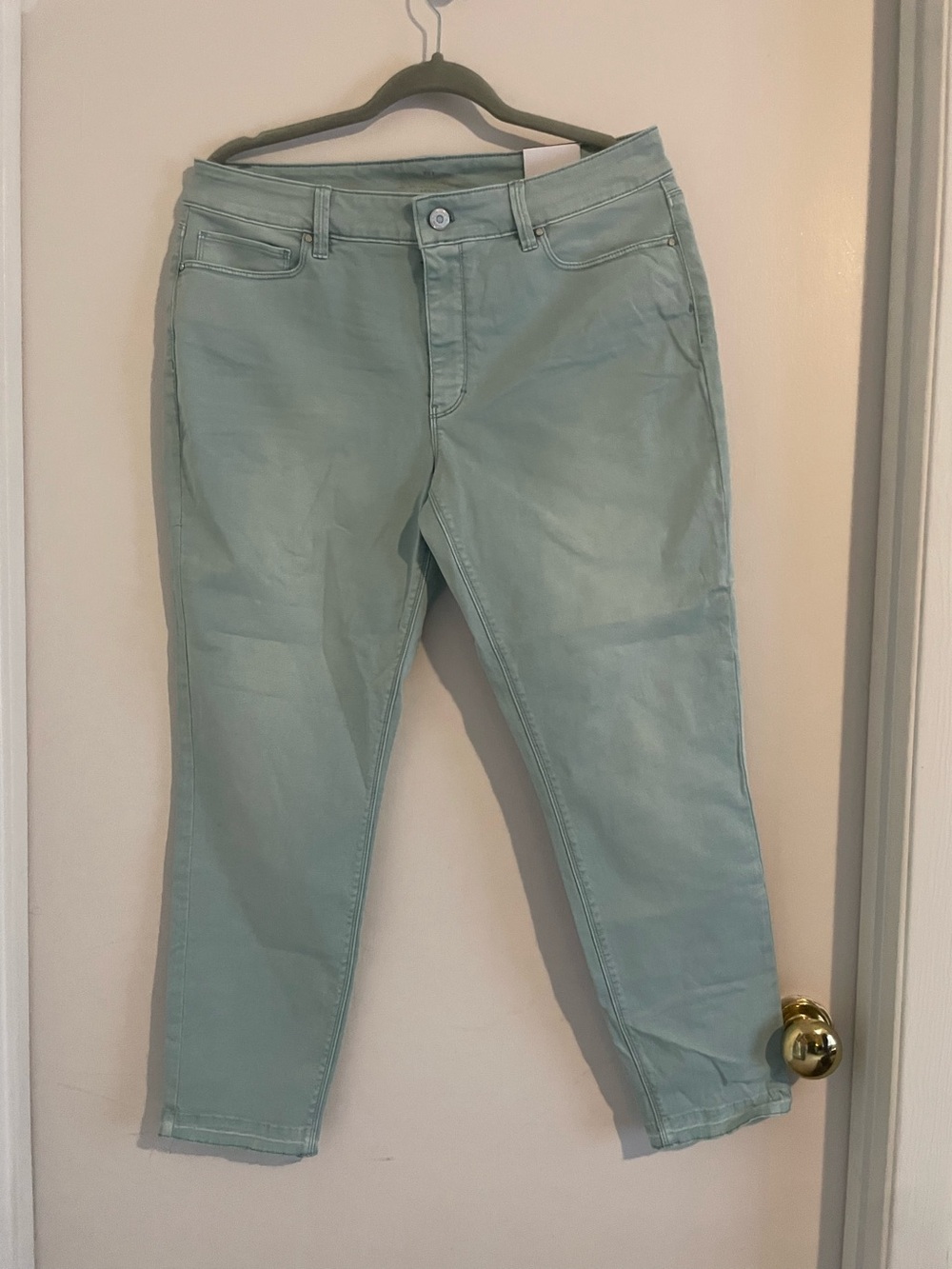 White House Black Market Celadon Skinny Ankle Jeans Size 12S NWT